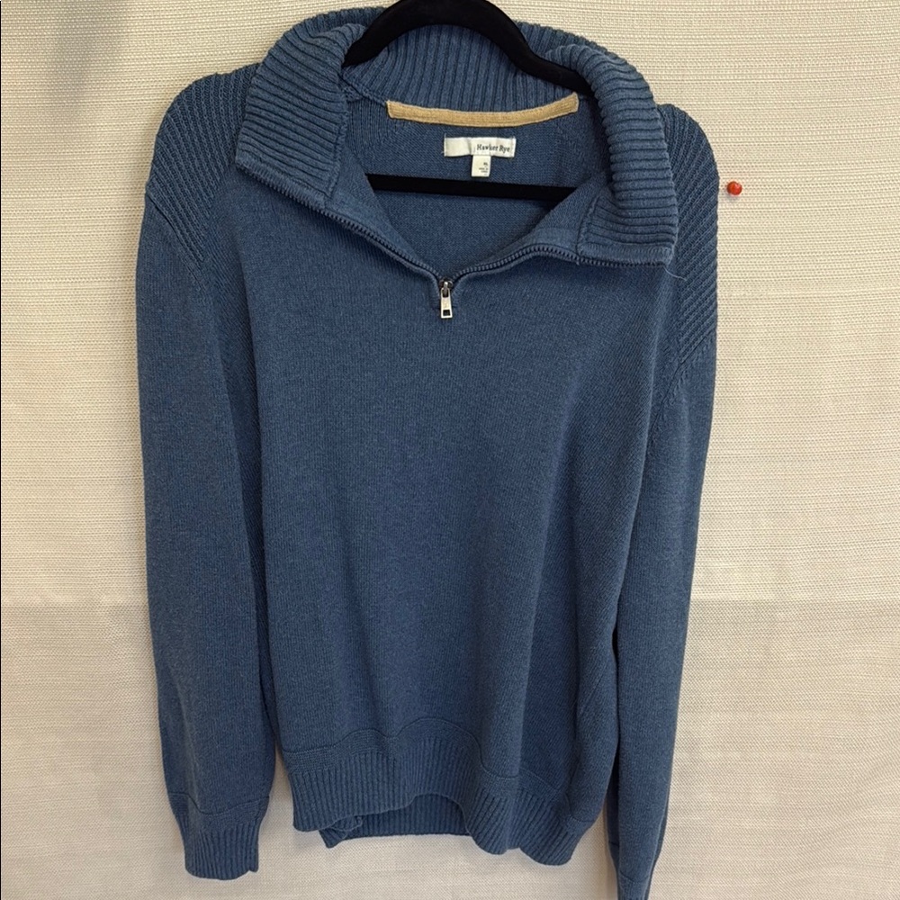 Hawker Rye Blue Zip Up Sweater with Ribbed Cuffs